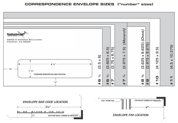 Correspondence and Announcement Envelope Sizes/Dimensions